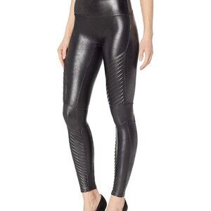 NWT $110 SPANX Faux Leather Moto Leggings Very Black sz XL EUC Compression SEXY